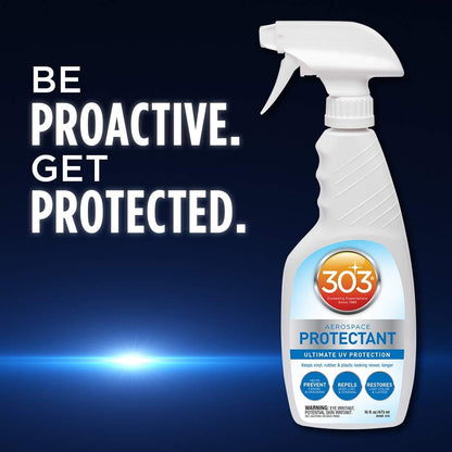 303 Products (30308CSR) UV Protectant Spray for Vinyl, Plastic, Rubber, Fiberglass, Leather & More – Dust and Dirt Repellant - Non-Toxic, Matte Finish, 16 Fl. oz., White
