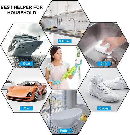 Magic Sponge Eraser POWOBEST 100 Pac Extra Thick Melamine Sponges Magic Cleaning Sponge, Household Cleaning Scrub Sponge Pads for Kitchen, Car,Sink,Shoe，Bathtub Cleaning Sponge
