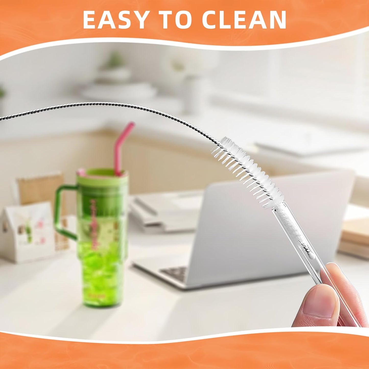 Cleaning Brushes for Reusable Drinking Straws, Set of 5, Long Wire Handle, Bottle and Straw Cleaner for Stanley Mug, Sippy Cup, Water Bottle and Tubes, Reusable and Flexible