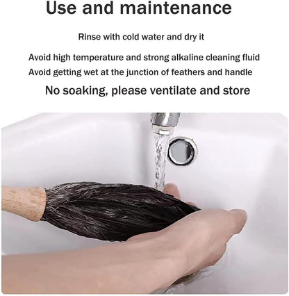 Ostrich Feather Duster for Cleaning-Furniture Dusters with Handle Ddzmz Hand Duster with Fluffy Natural Genuine Feather Reusable Household Duster, Gray and Brown(Length 16")