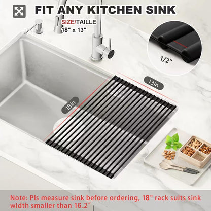 MERRYBOX Triangle Roll Up Dish Drying Rack Over The Sink, 2025 Anti-Rust Sink Drying Rack with Full Silicone Wrapped for Top of Corner, Anti-Slip Organizer for Kitchen