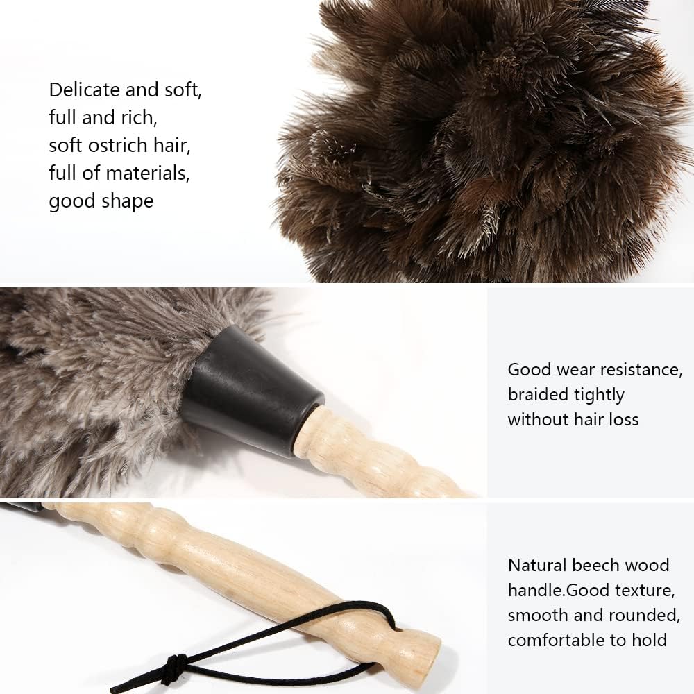 Retractable Ostrich Feather Duster for Cleaning, Fluffy and Natural Feather Duster with Retractable Handle， Reusable Eco-Friendly Handheld Cleaning Supplies (15 inch)