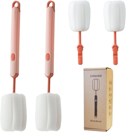 Bottle Brush Long Handle Cup Cleaner Brush Sponge Bottle Scrubber Detachable Handle Portable Sponge Cleaning Brush for Cups Wine Glasses Water Bottles Baby Bottles and Vacuum Flasks(3 PCS)