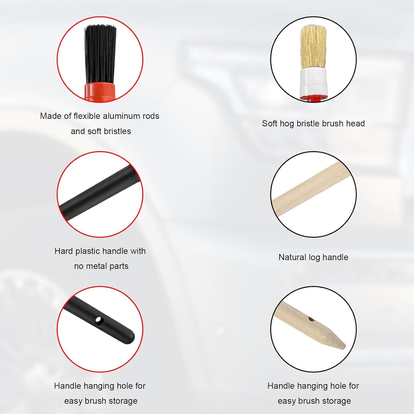 10PCS Car Detailing Brush Set, Auto Detail Dust Brushes with Premium Boar Hair & PP Bristles, Interior Exterior Cleaning Tool Mixed Hair Brush Kit for Air Vents, Seats, Wheels
