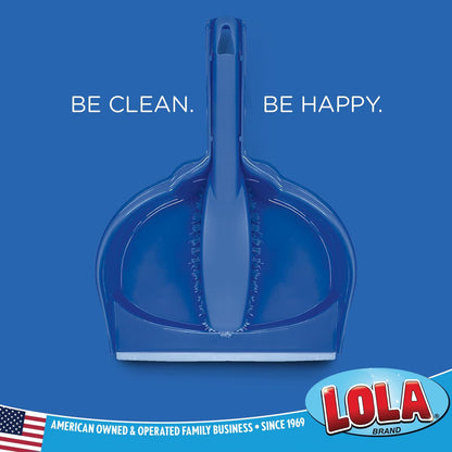 LOLA Clip On Dust Pan & Brush Set, w/Easy Dust, Dirt & Debris Catching Rubber Lip, Flagged Fiber Bristled Brush, Hang Hole for Easy Storage