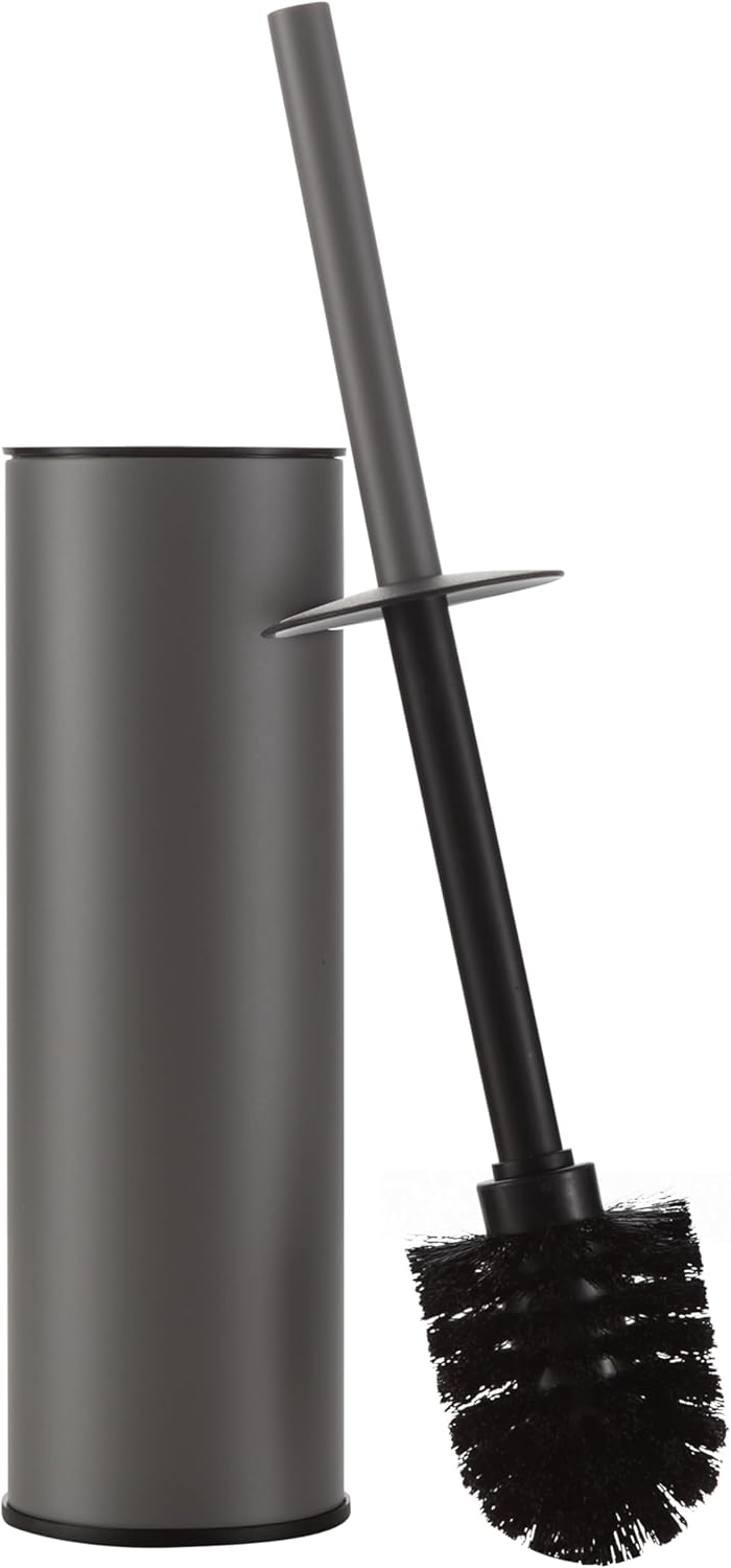 BGL Stainless Steel Toilet Brush with Holder, 2 Black Bristle Heads