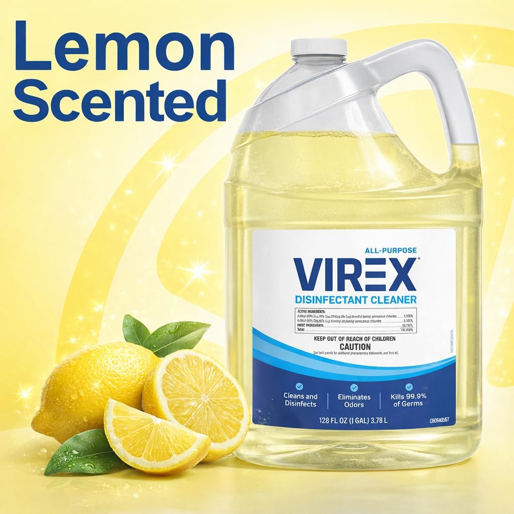 VIREX Diversey CBD540540 All Purpose Disinfectant Cleaner, For Home & Commercial Use, Kills 99.9% of Germs, Multi-Surface, Lemon Scent, Capped Ready-to-Use Spray, 32-Ounce