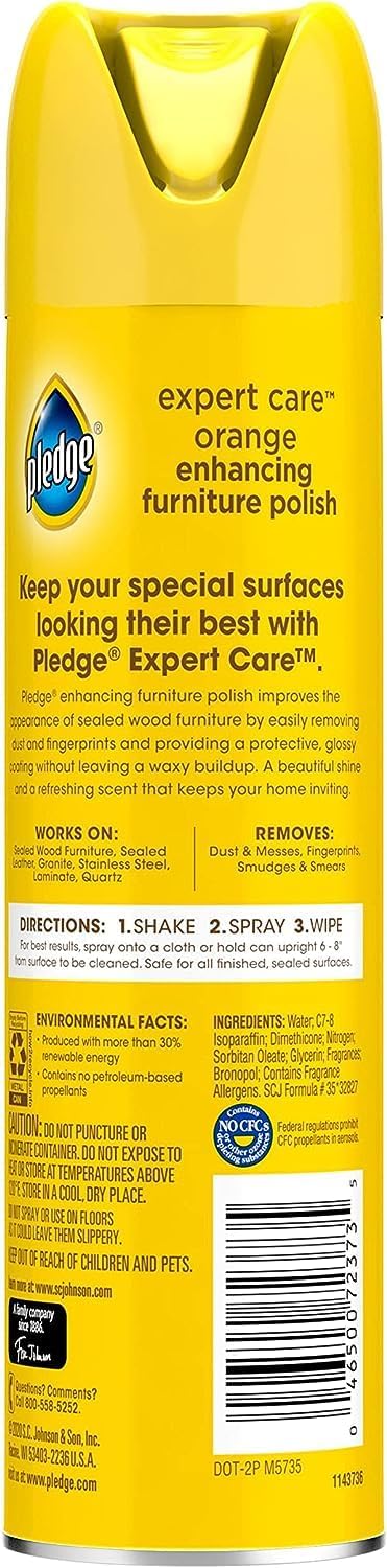 Pledge Multisurface Furniture Polish Spray, Works on Wood, Granite, and Leather, Shines and Protects, Orange, 9.7 oz - Pack of 12