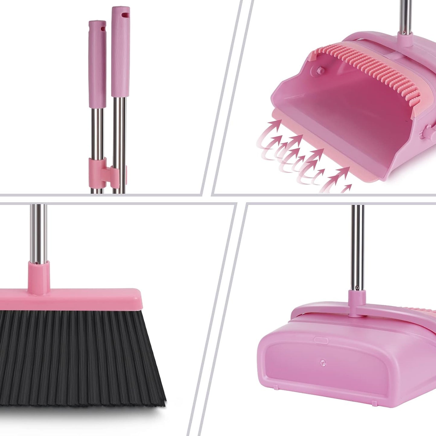 Upgrade Broom and Dustpan Set, Self-Cleaning with Dustpan Teeth, Indoor&Outdoor Sweeping, Ideal for Dog Cat Pets Home Use, Stand Up Broom and Dustpan (Gray&Orange)
