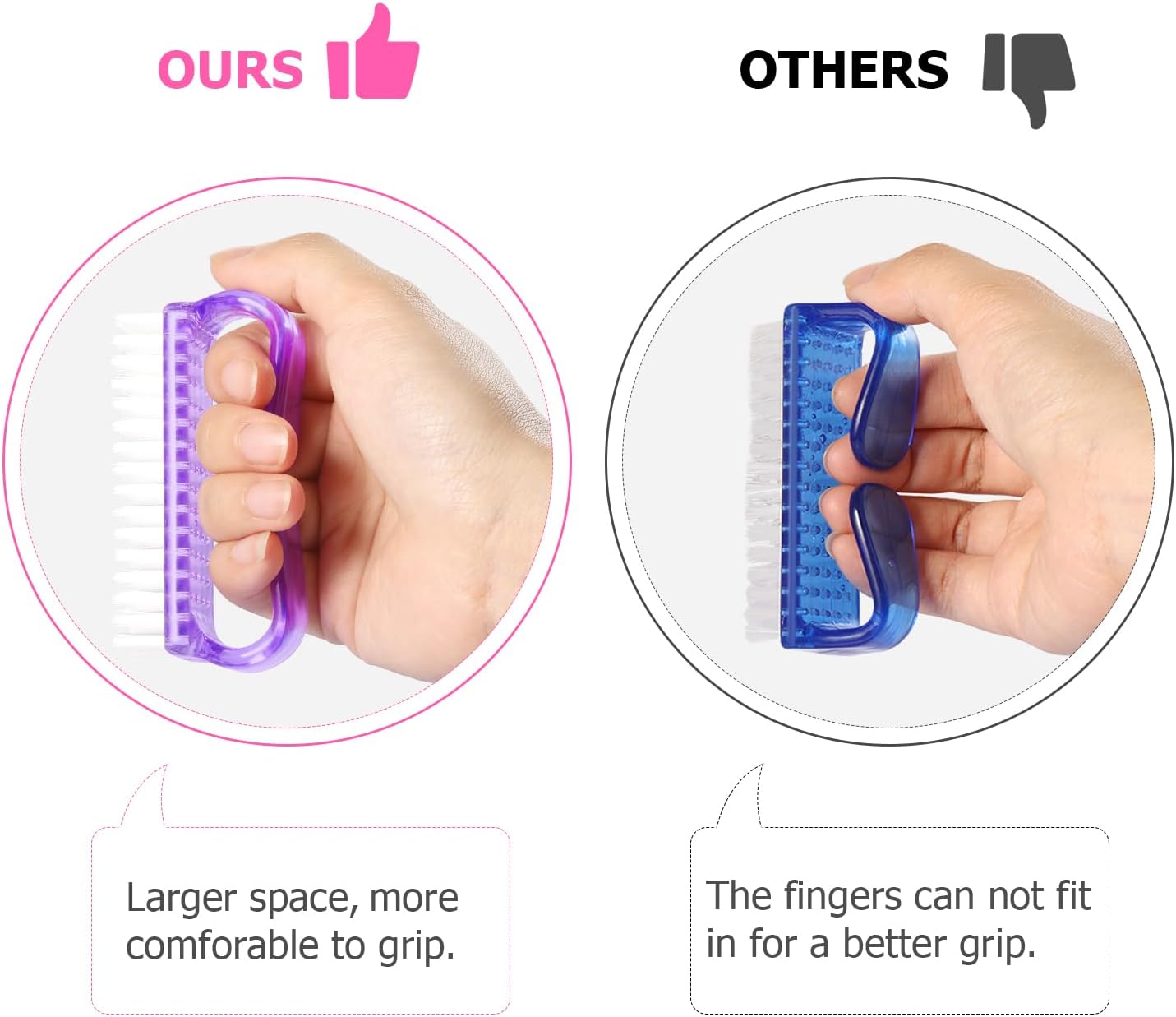 Larbois Handle Grip Nail Brush, Nail Brushes Hand Fingernail Brush Cleaner Scrubbing Kit Pedicure for Toes and Nails Men Women (4 Pack)
