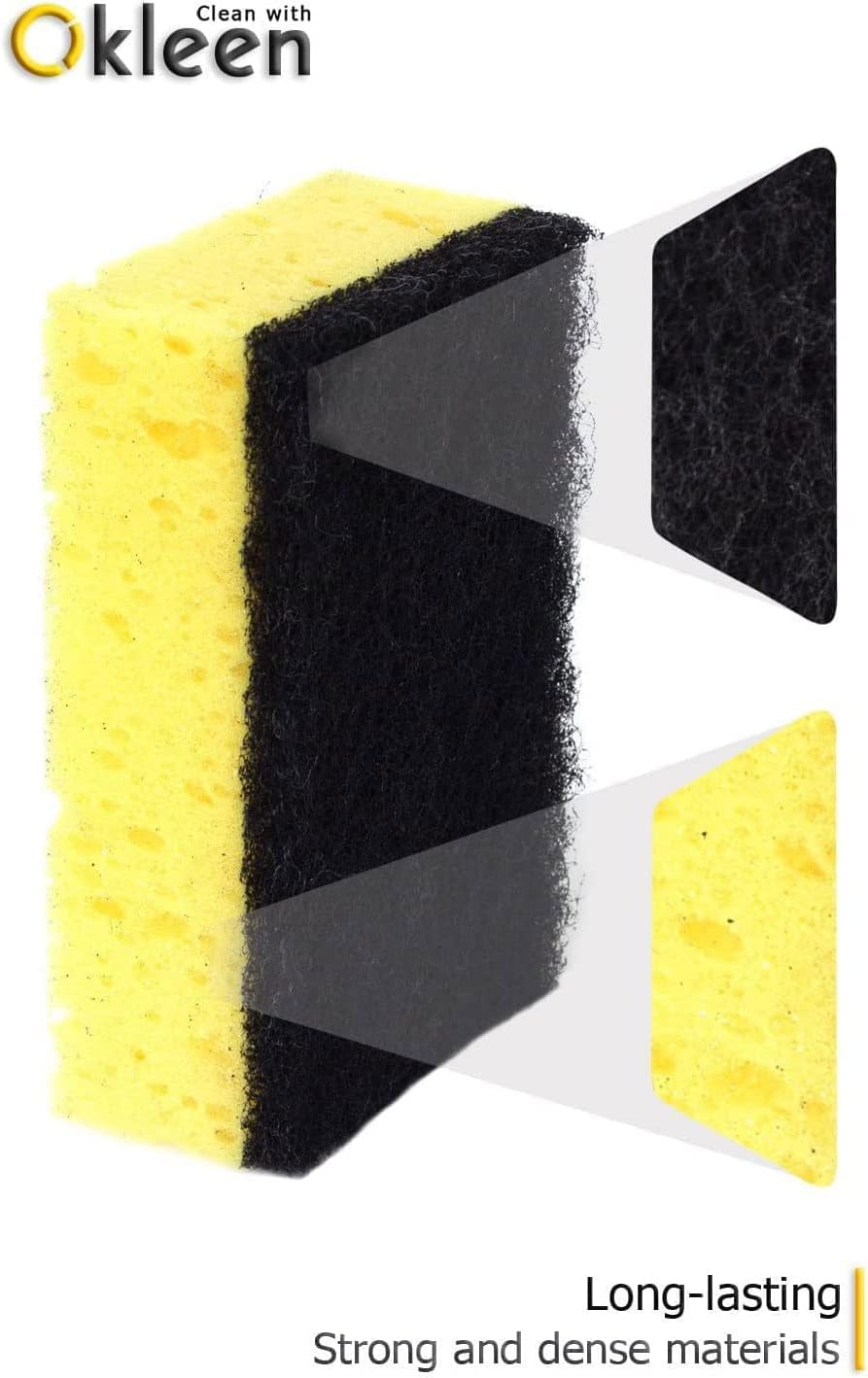 Green Multi Use Scrub Sponge. Made in Europe. 9 Pack, 4.3x2.8x1.4 inches. Odorless Heavy Duty and Non Scratch Fiber. Best, Durable, Delicate, Porous, Non Cellulose Kitchen Sponges and Scrubbers