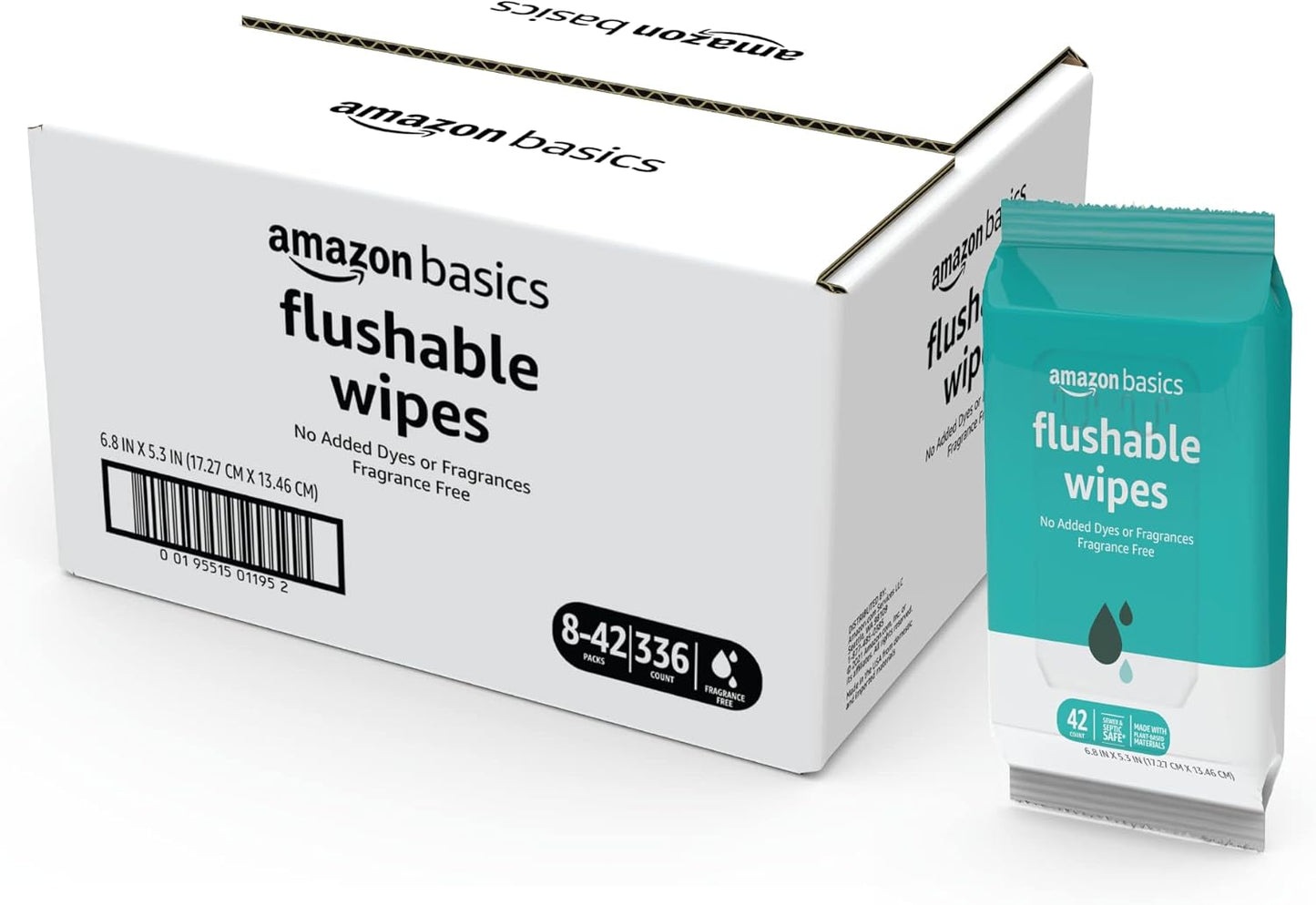 Amazon Basics Adult Wet Wipes Flushable formulated without Fragrance, 126 Count (3 Packs of 42) Packaging May Vary