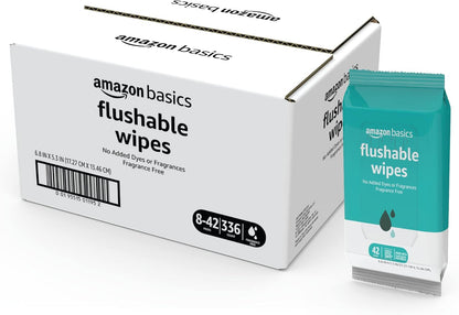 Amazon Basics Adult Wet Wipes Flushable formulated without Fragrance, 126 Count (3 Packs of 42) Packaging May Vary