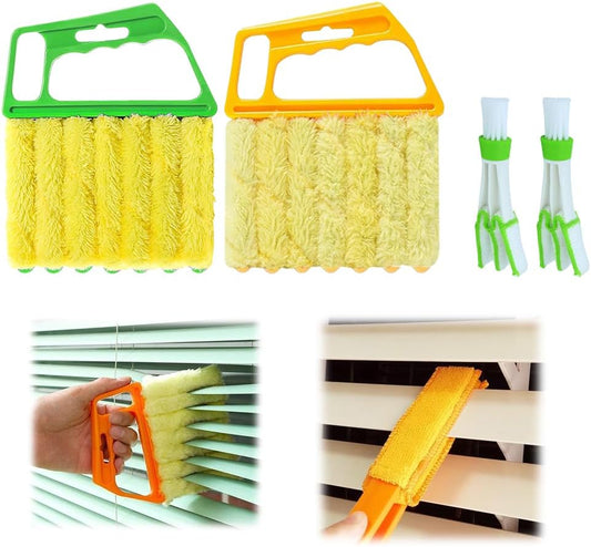 hoehew 4PC Blind Cleaner Duster Tool, 2025 Upgrade Window Venetian Microfiber 7 Finger Duster Brush Dusting Cleaner Tools for Window Shutters Air Conditioner Vinyl Wood Blinds with 4 Cloth Cover (B)