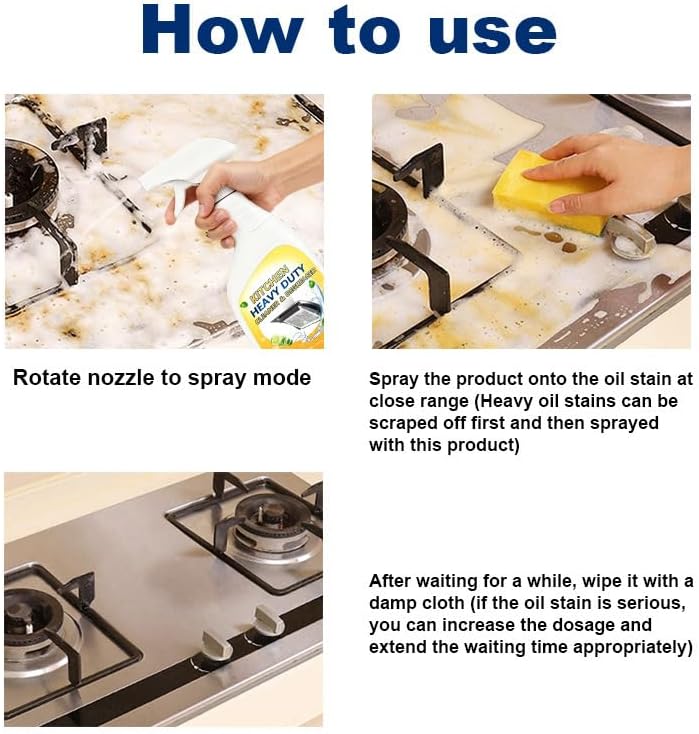 Clean Up Kitchen Oil Stains Spray, Heavy Duty Kitchen Cleaner for Tough Grease - Foaming Degreaser Spray for Stovetops, Ovens & Appliances, No-Scratch Formula, Multi-Surface Use (16.9 Fl Oz)