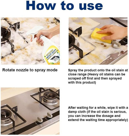Clean Up Kitchen Oil Stains Spray, Heavy Duty Kitchen Cleaner for Tough Grease - Foaming Degreaser Spray for Stovetops, Ovens & Appliances, No-Scratch Formula, Multi-Surface Use (16.9 Fl Oz)