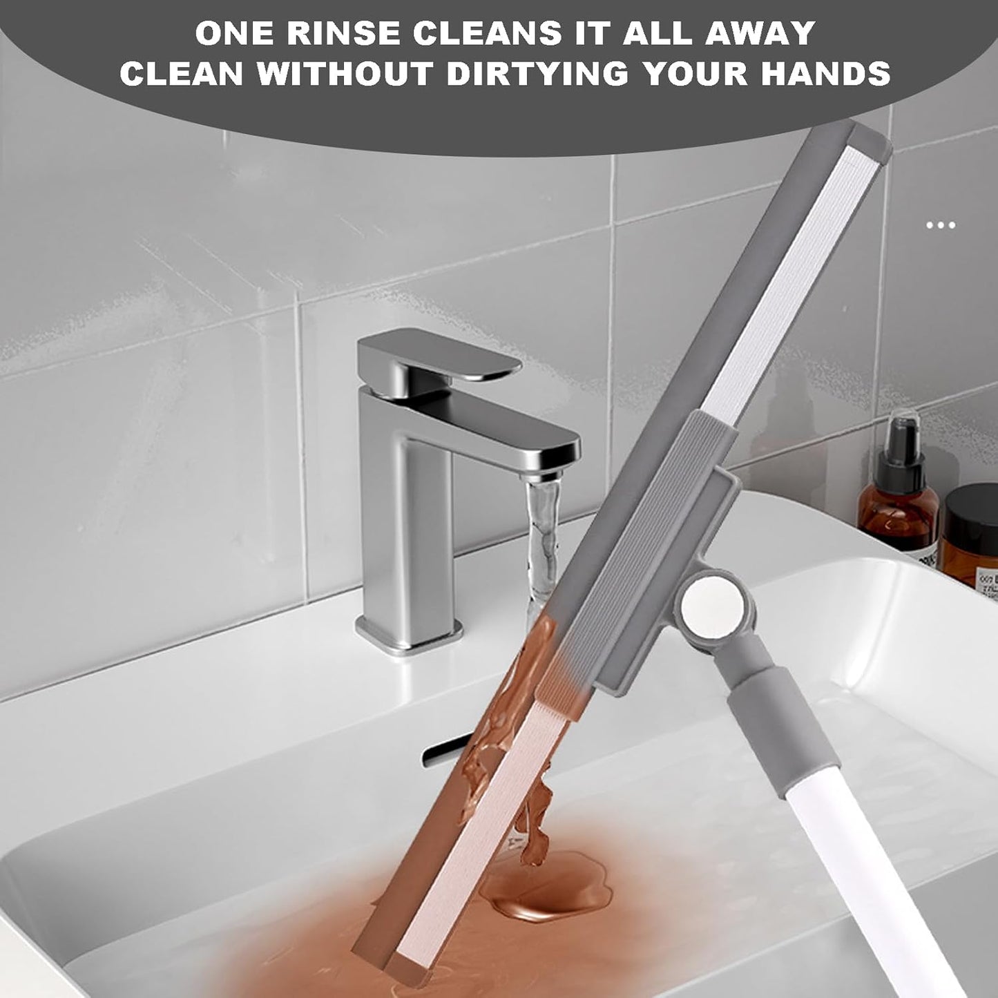Floor Squeegee - 52 Inch Adjustable Long Handle 14.2 Inch Rubber Blade 180° Rotatable Head Heavy Duty Squeegee Broom for Floor Window Bathroom Tile Garage Concrete Shower Patio (Black)