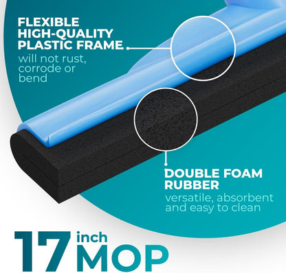 HeloMorSqueegee Broom Scrubbing Brush with Telescopic Long Handle for Garage, Patio, Deck, Tile and Shower (16 Inch (3 Pack))