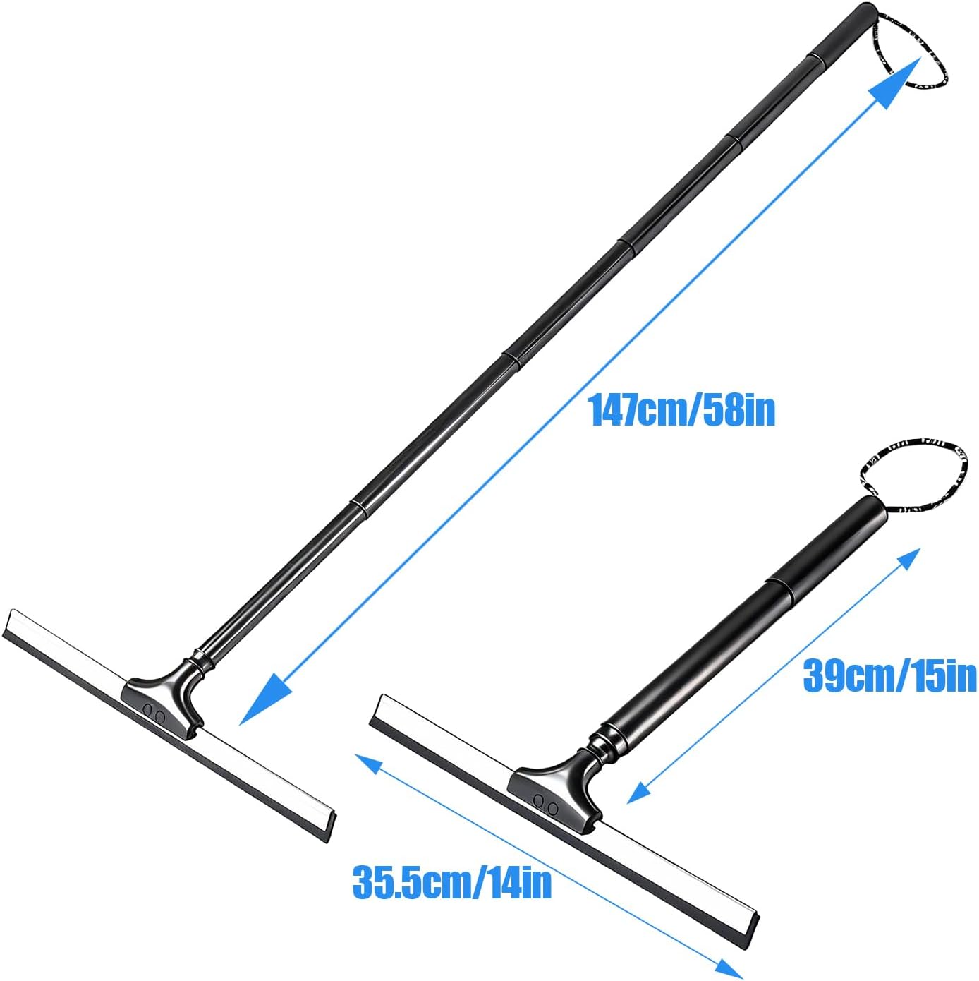 Tiiyee Window Squeegee for Home, 2 in 1 Window Washing kit with 57" Extension Pole Telescopic Shower Door Cleaner Tool Car Windshield Cleaning Long Handle for Glass Doors Floor Tile Wall 14 inch Wide