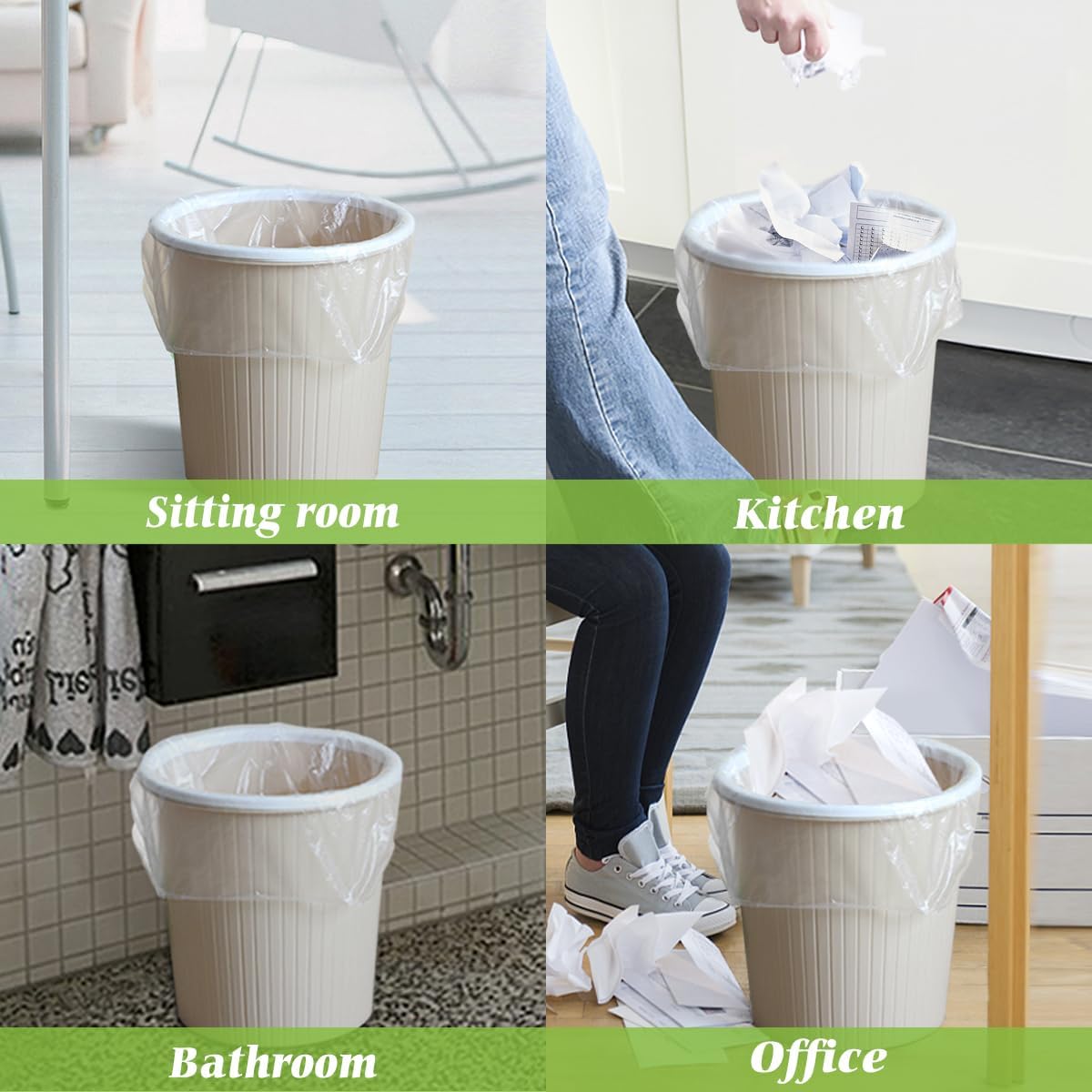 2.6 Gallon 330 Counts Strong Trash Bags Garbage Bags by Teivio, Bathroom Trash Can Bin Liners, Small Plastic Bags for home office kitchen (Clear)