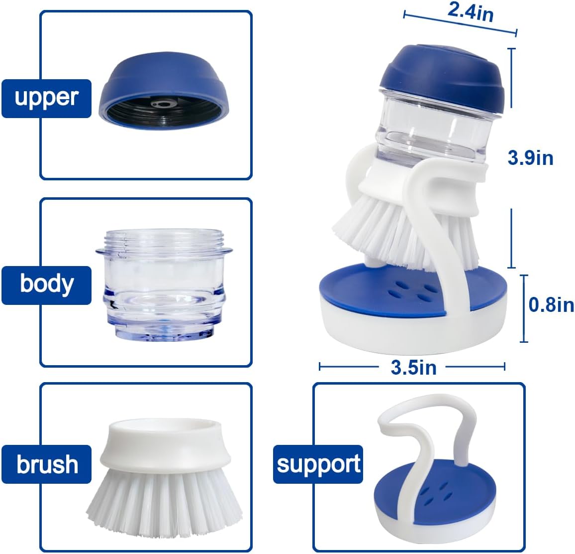 CELOX Soap Dispensing Dish Brush Set with Holder for Dishes