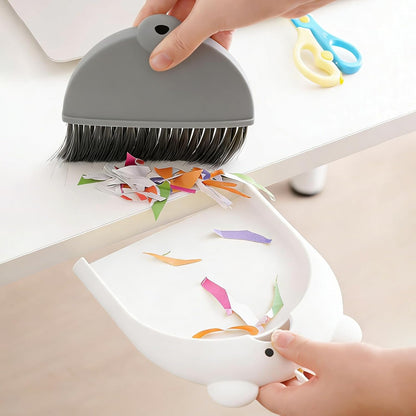 Broom with Dustpan Combo Set,Broom and Dustpan Set,Dust Pan and Brush Set with Small Hand(Grey)