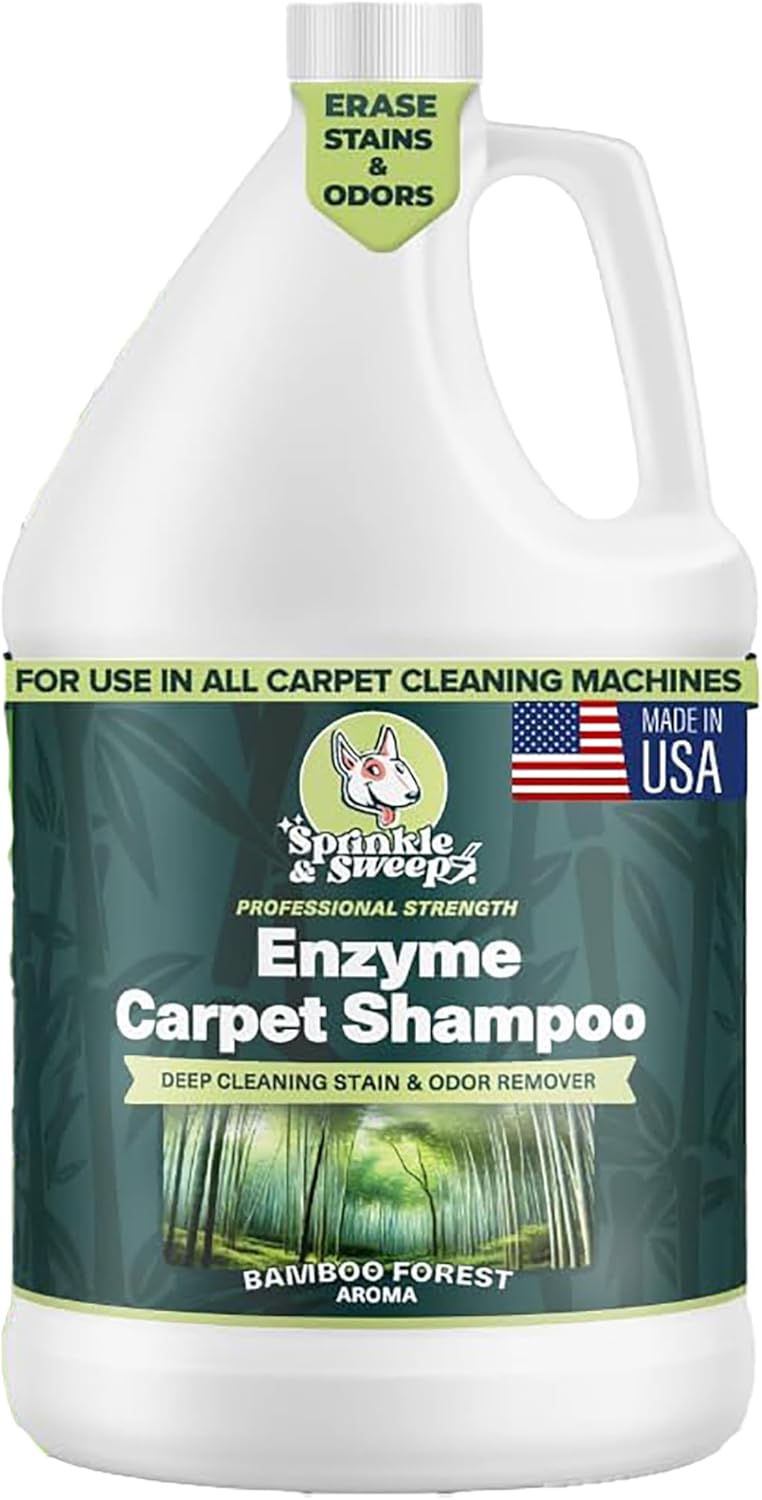 Sprinkle & Sweep: Enzyme Carpet Shampoo - 64oz, Deep Cleaning Pet Stain & Odor Remover, Dog & Cat Mess-Urine-Accident Solution, All Machine Compatible