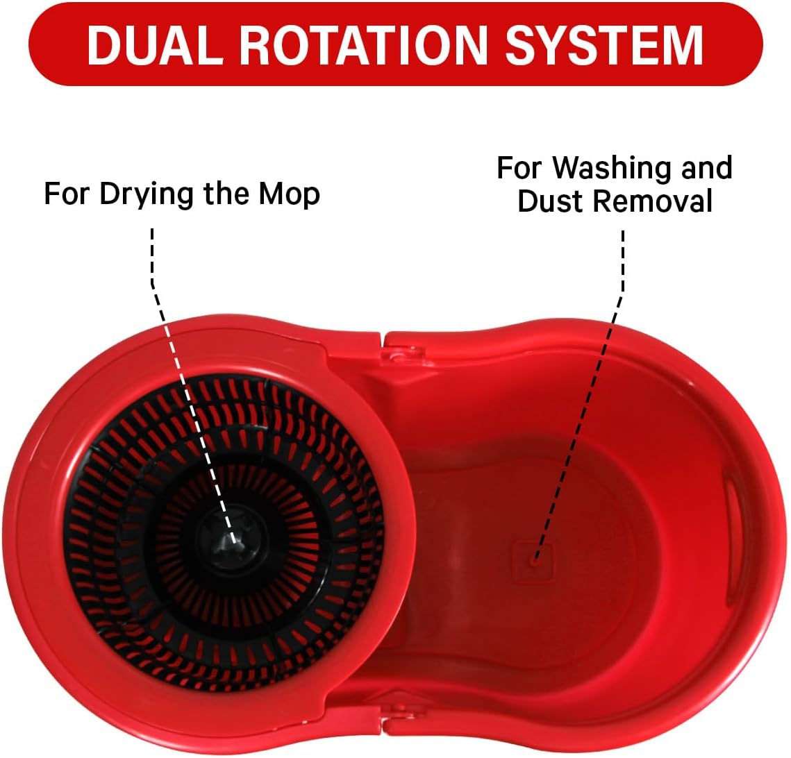 Pedal Spin Mop and 7LT Bucket Floor Cleaning System with 3 Extra Microfiber Mop Replacement Refills - Labor-Saving Foot Pressure Spin Mop with Adjustable Stainless Steel Handle for Floor Cleaning