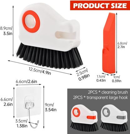 Groove Cleaning Brush 2 in 1 Grout Cleaner Tool Grip Brush, Multifunction Window Track Cleaner with Hard Bristle and Scraper Cleaning Brush for Sliding Door Track, Window(Color:White)