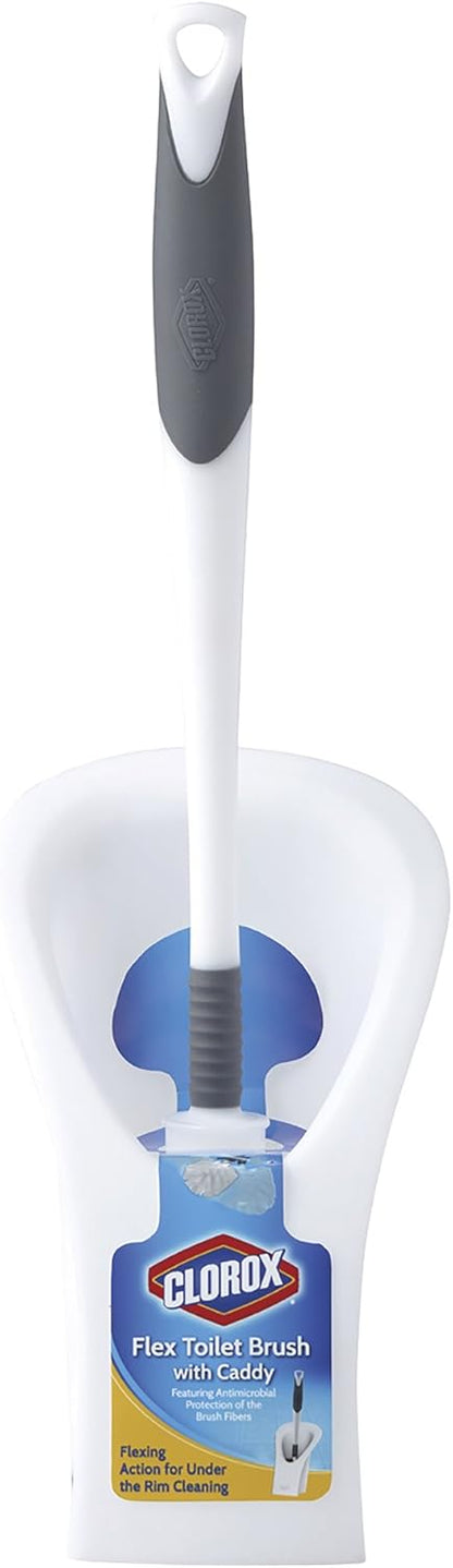 Clorox Covered Toilet Brush and Caddy with Splash Guard & Non-Skid Base, 2-Piece, White