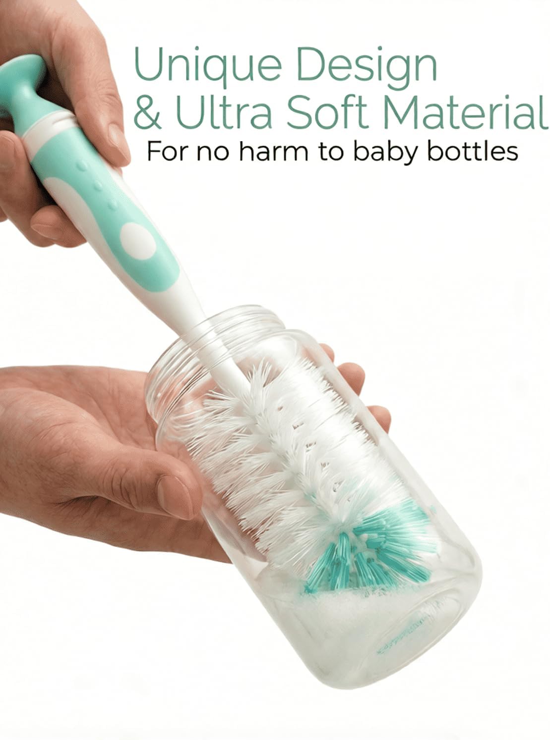 Baby Bottle Brush Set 4 in 1, Baby Bottle Cleaner, with 1P Nylon Bottle Brush, 1P Bottle Cap Brushes, 2P Straw Brushes, Bottle Brush with Nipple Cleaner and Suction Cup, BPA-Free(Green)