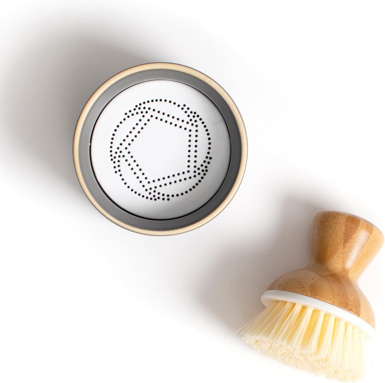 Full Circle Bubble Up Bamboo Dish Brush & Ceramic Soap Dispenser – Family Safe, Formaldehyde-Free – Kitchen Scrub Brush for Dishes, Nonstick & Cast Iron, Gray