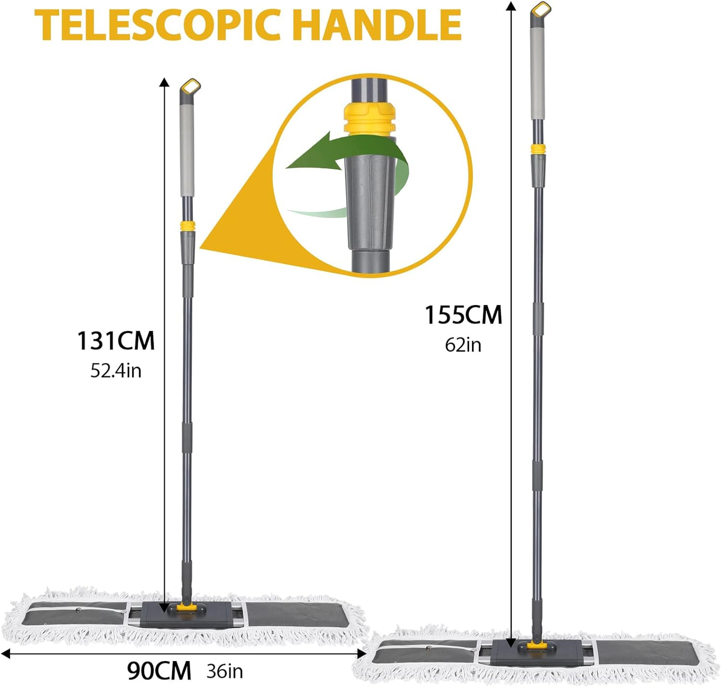 42" Commercial Dust Mop for Floor Cleaning, MASTERTOP Large Flat Mop with Long Handle, Sweeping Broom with 2 Different Mops Pads, Industrial Mop for Hardwood, Tile, Gym, Office, Mall, Warehouse