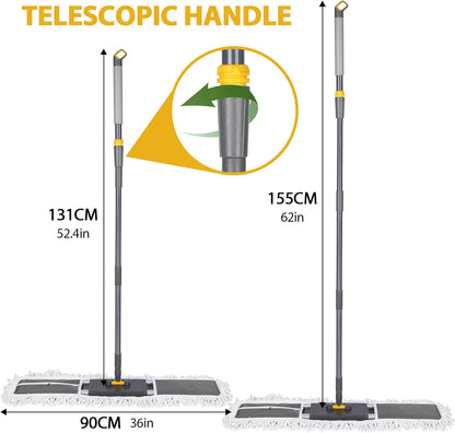 42" Commercial Dust Mop for Floor Cleaning, MASTERTOP Large Flat Mop with Long Handle, Sweeping Broom with 2 Different Mops Pads, Industrial Mop for Hardwood, Tile, Gym, Office, Mall, Warehouse
