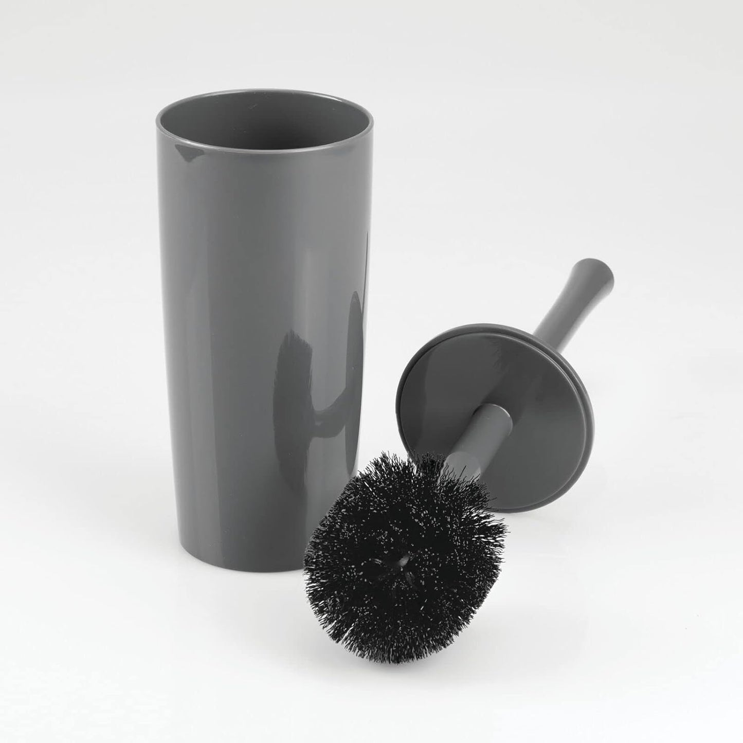 mDesign Slim Plastic Toilet Bowl Brush and Holder Set, Modern Compact Storage Organizer Cleaner Scrubber for Toilet - Heavy Duty Cleaning Plunger for Bathroom, Aura Collection - Navy Blue