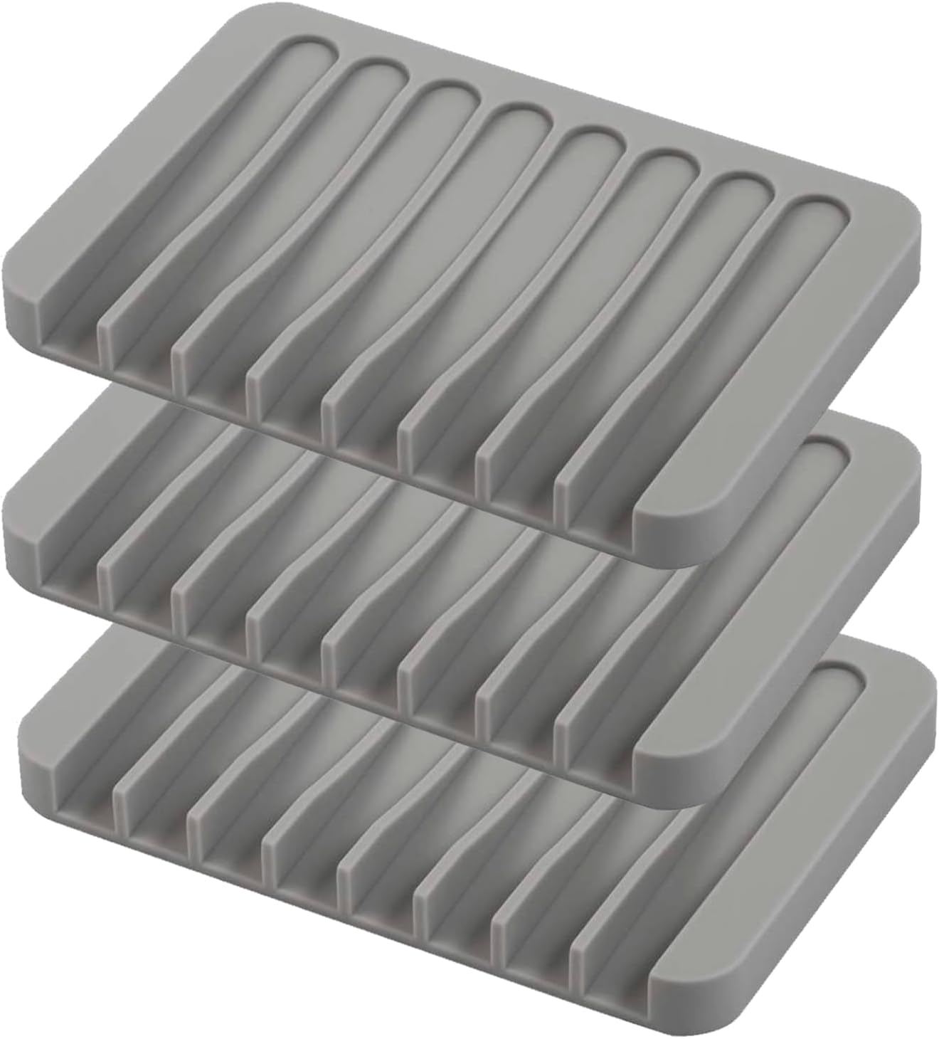 Self Draining Soap Dishes, 3 Pcs Silicone Soap Saver, Waterfall Drainer Soap Holder for Bathroom, Extend Soap Life, Keep Soap Bars Dry Clean & Easy Cleaning (White, Gray, Teal)