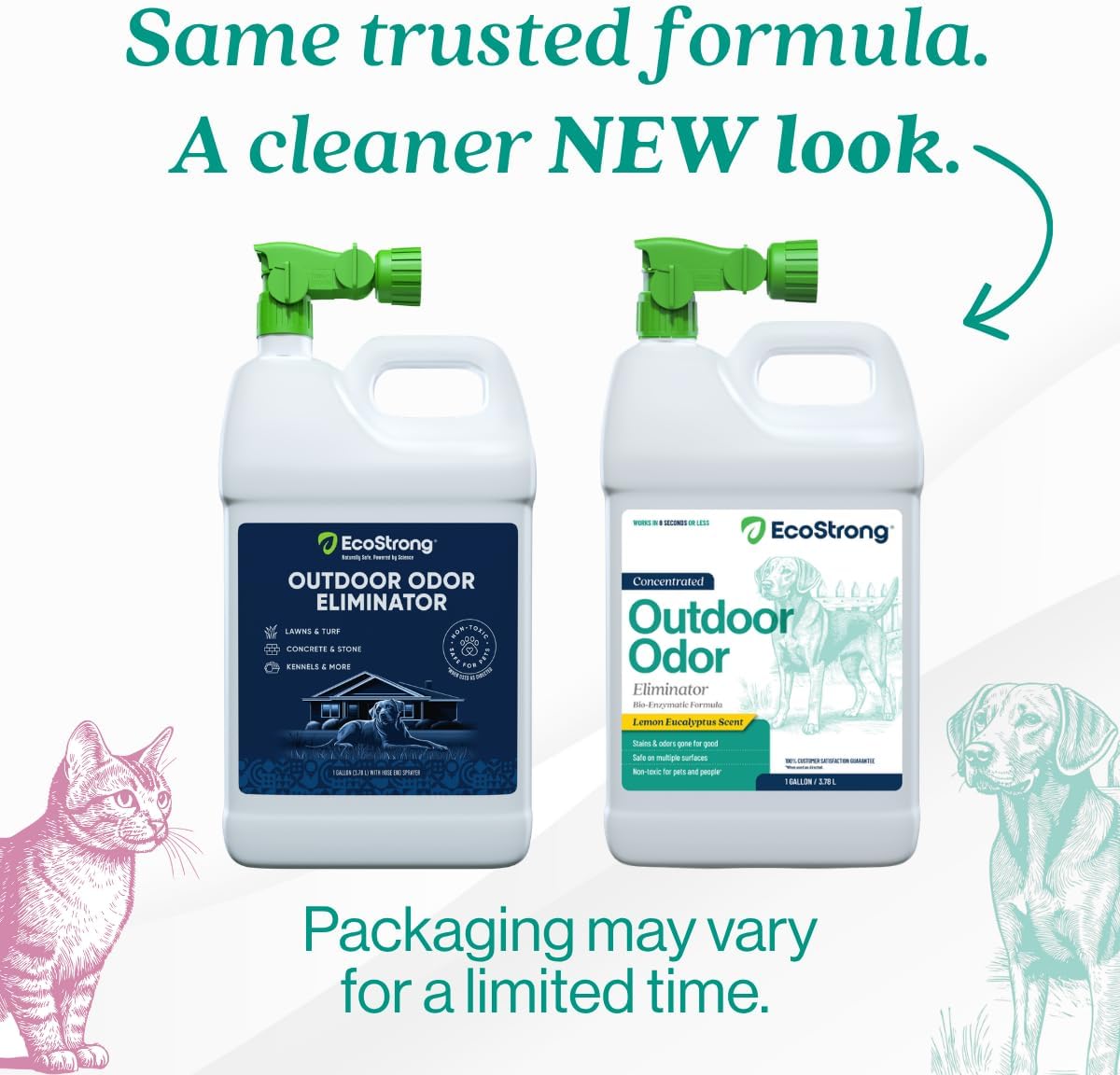Eco Strong Outdoor Odor Eliminator | Outside Dog Urine Enzyme Cleaner – Powerful Pet, Cat, Animal Scent Deodorizer | Professional Strength for Yard, Turf, Kennels, Patios, Decks (Gallon with Sprayer)