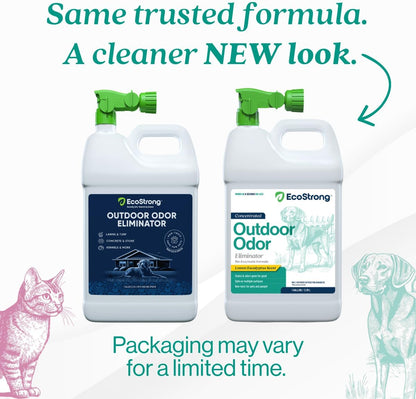 Eco Strong Outdoor Odor Eliminator | Outside Dog Urine Enzyme Cleaner – Powerful Pet, Cat, Animal Scent Deodorizer | Professional Strength for Yard, Turf, Kennels, Patios, Decks (Gallon with Sprayer)
