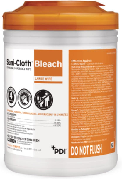 Sani-Cloth Bleach Disposable Wipes, Full Case, Hospital-Grade Surface Disinfecting Wipes for Healthcare and Bathroom, Large Wipe, 6" x 10.5", 75 Wipes per Canister, 12 Canisters Total, 900 Total Wipes