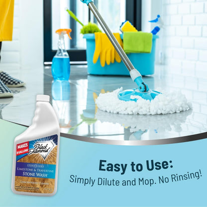 Black Diamond Stoneworks Natural Stone Cleaner - Limestone, Slate & Travertine Cleaner - Natural Stone Shower Cleaner for Marble - Concentrated PH Neutral Stone Floor Cleaner - 1-Gallon.
