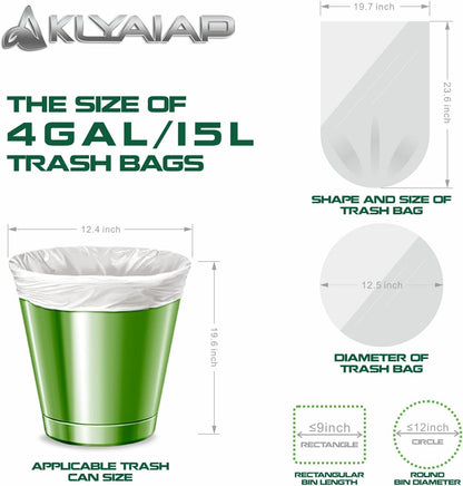 220 Counts Aklyaiap 4 Gallon Trash Bag,Tear & Leak Resistant Bathroom Biodegradable Small Garbage Can Bags Unscented for Home & Kitchen, 5Rolls, White
