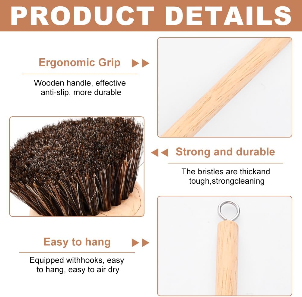 Bamboo Dish Brush Set, 1 Wooden Handle with 3 Natural Bristle Heads All Purpose Kitchen Scrub Brush with Sisal and Palm Horsehair for Cleaning Dishes Pans Vegetables(Color:Wood)