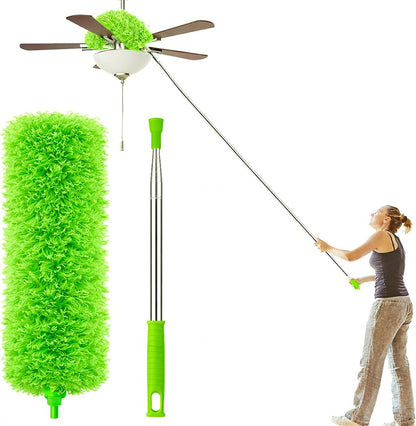 Microfiber Duster with Extension Pole(Stainless Steel) 30 to 100'', with Bendable Head, Extendable Long Duster for Cleaning Ceiling Fan, High Ceiling, Keyboard, Furniture Cars Gray