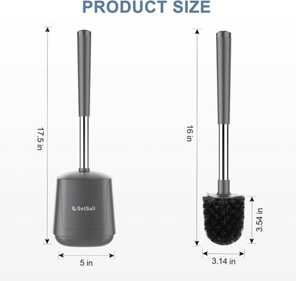SetSail Toilet Brush and Holder, Self Closing Lid Toilet Bowl Brushes Holder and Extra Long Handle Ventilated Toilet Brush Set for Bathroom Cleaning, Nylon Bristles, Black