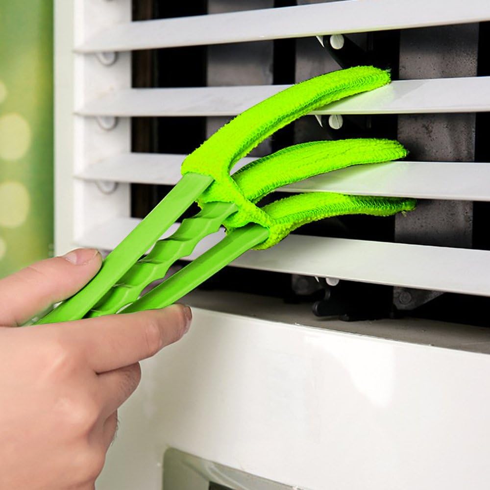 SENHAI Duster, Set of 2 Microfiber Cleaner Brush for Window Blinds, Air Conditioner, Vent, with 2 Extra Sleeves, Blue & Green, ABS Material