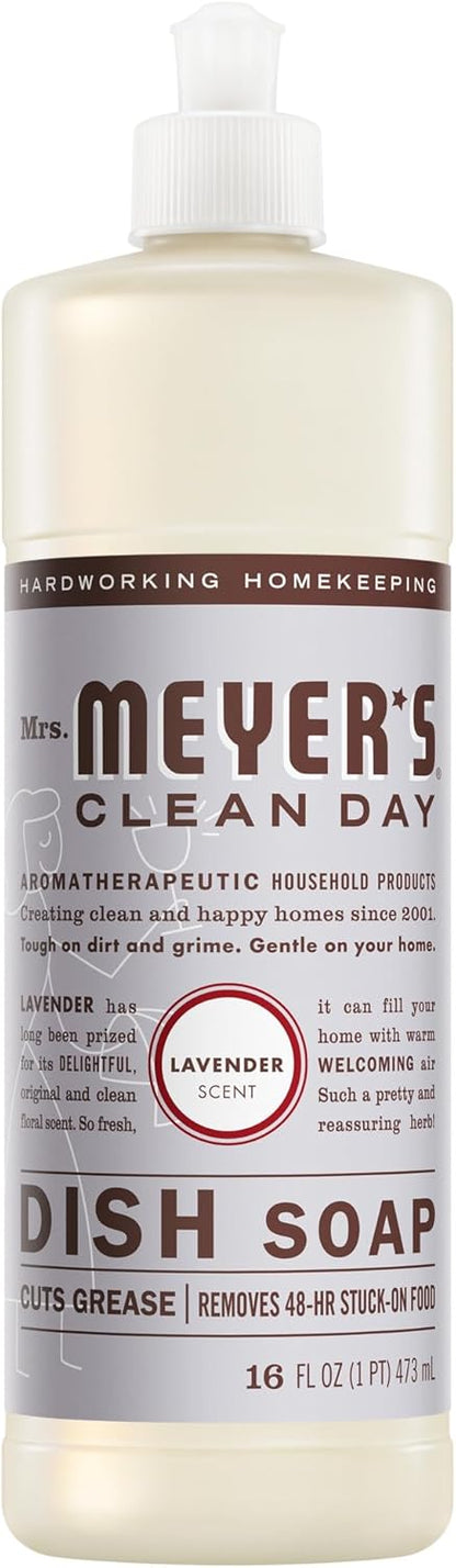 MRS. MEYER'S CLEAN DAY Liquid Dish Soap, Cruelty Free Formula, Lavender Scent, 16 oz