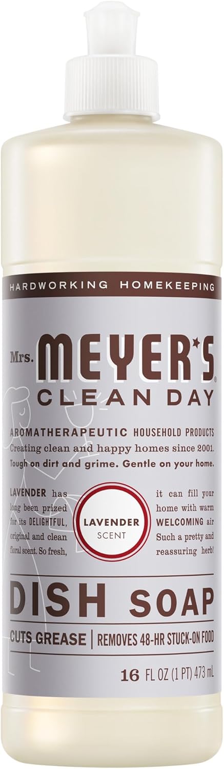 MRS. MEYER'S CLEAN DAY Liquid Dish Soap, Basil Scent, 16 Fl Oz Bottle - 3 Pack