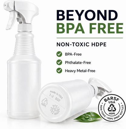 Bar5F Empty Spray Bottles (3-Pack), 24 oz – Bleach-Resistant Trigger Sprayer with Fine Mist & On/Off, Chemical-Resistant for Bleach, Vinegar & Cleaning Solutions, Refillable HDPE Bottles