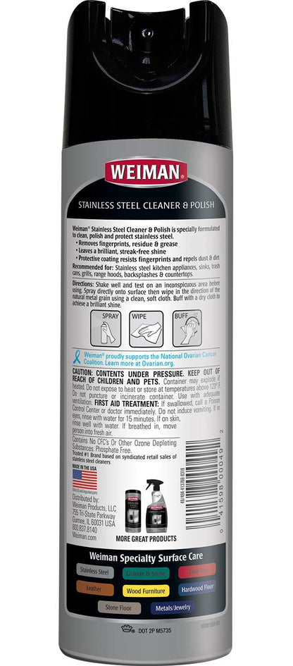 Weiman Stainless Steel Cleaner & Polish Aerosol, 17 fl oz