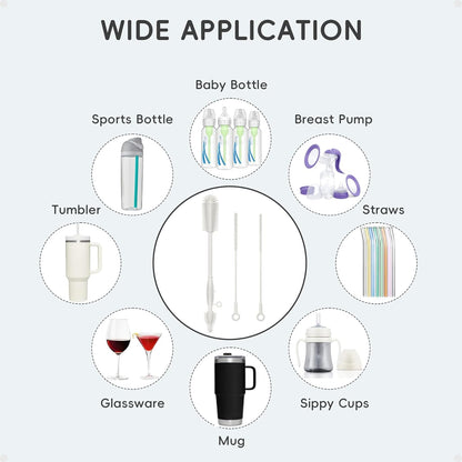 Reusable Silicone Straw Cleaner Brush Set, 2-Pack Extra Long Straw Cleaning Brush for Metal Glass Water Bottle Drinking Straws, Flexible&Bendable Design, Dishwasher Safe, 6mm & 8mm Diameter